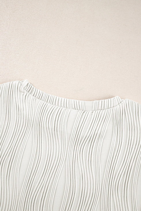 Textured Wavy Round Neck Long Sleeve Top